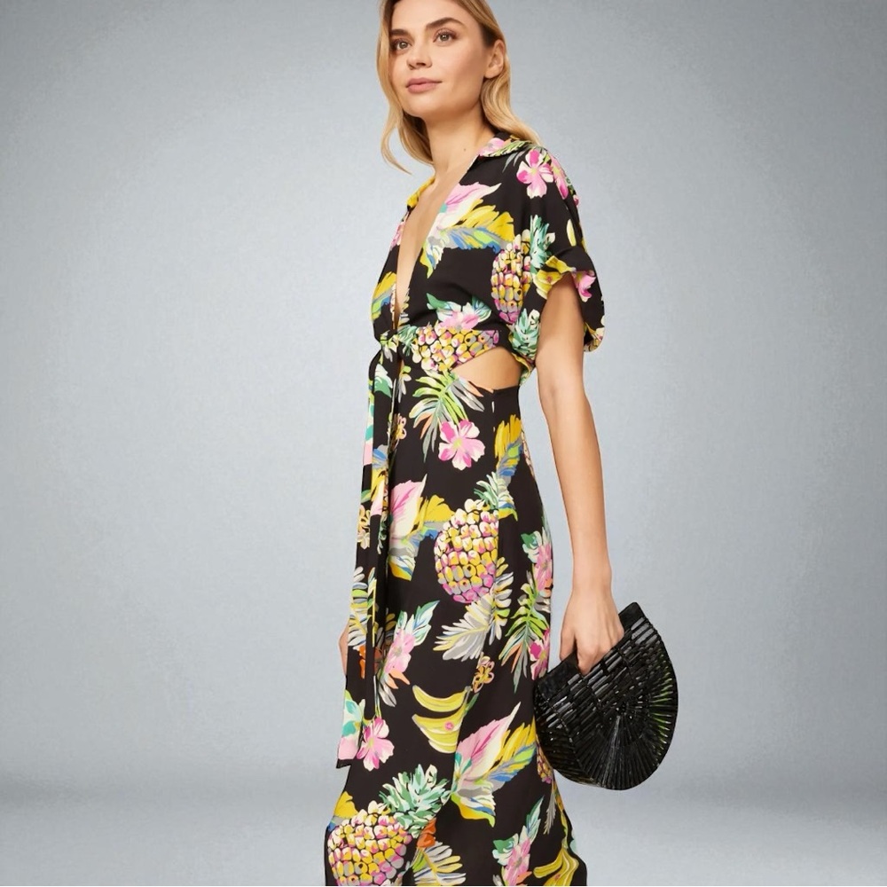 Le Superbe Pineapple Tropical Wrap Maxi Dress Resort Vacation Size S NWT